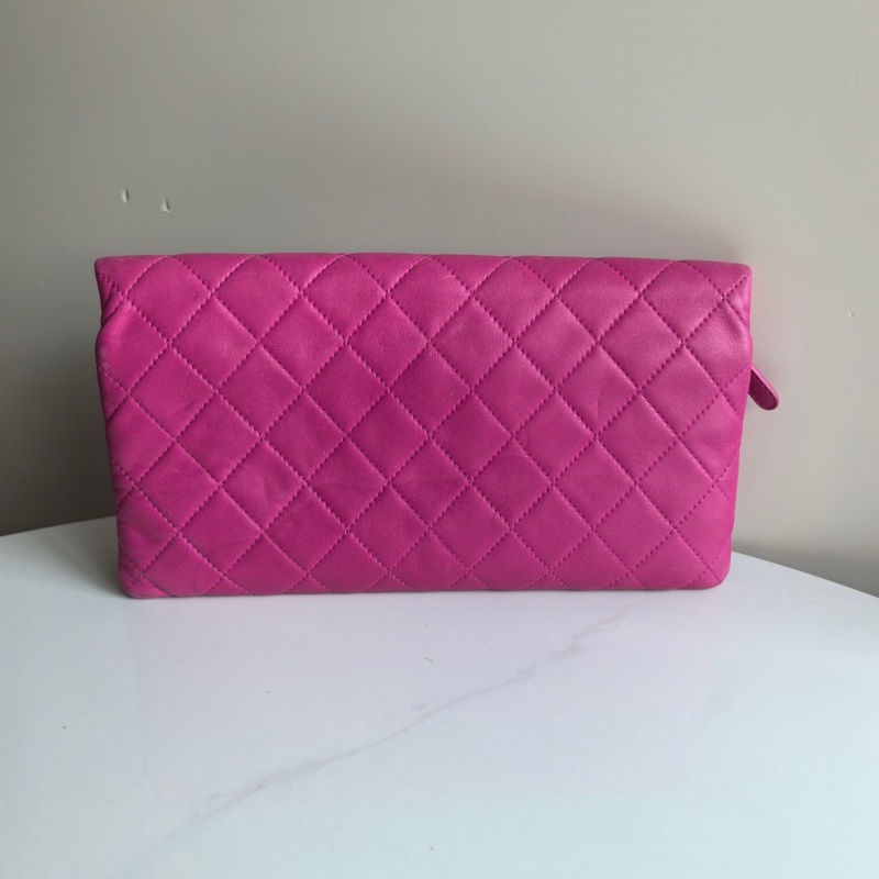 香奈兒/Chane 玫紅色菱格摺疊手拿包大銀包-1