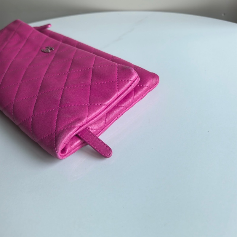 香奈兒/Chane 玫紅色菱格摺疊手拿包大銀包-3