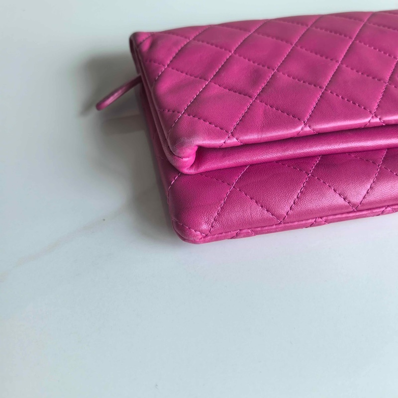 香奈兒/Chane 玫紅色菱格摺疊手拿包大銀包-5