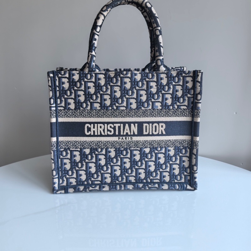 迪奧/Dior Book Tote 小號 藍色和白色 Reverse 茹伊印花刺繡 小號托特包-0