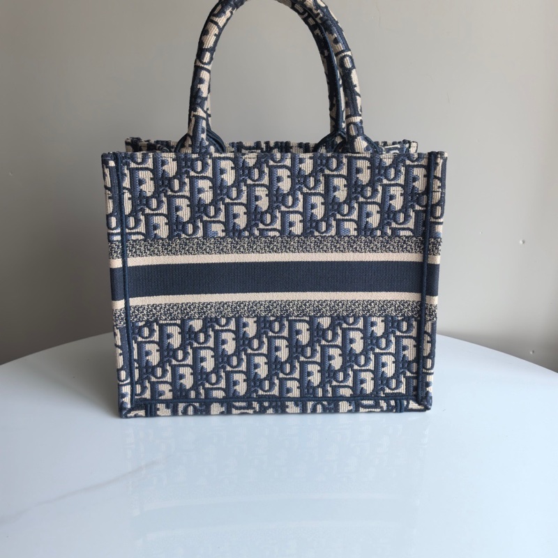 迪奧/Dior Book Tote 小號 藍色和白色 Reverse 茹伊印花刺繡 小號托特包-1