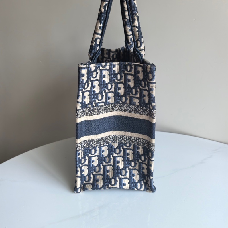 迪奧/Dior Book Tote 小號 藍色和白色 Reverse 茹伊印花刺繡 小號托特包-3