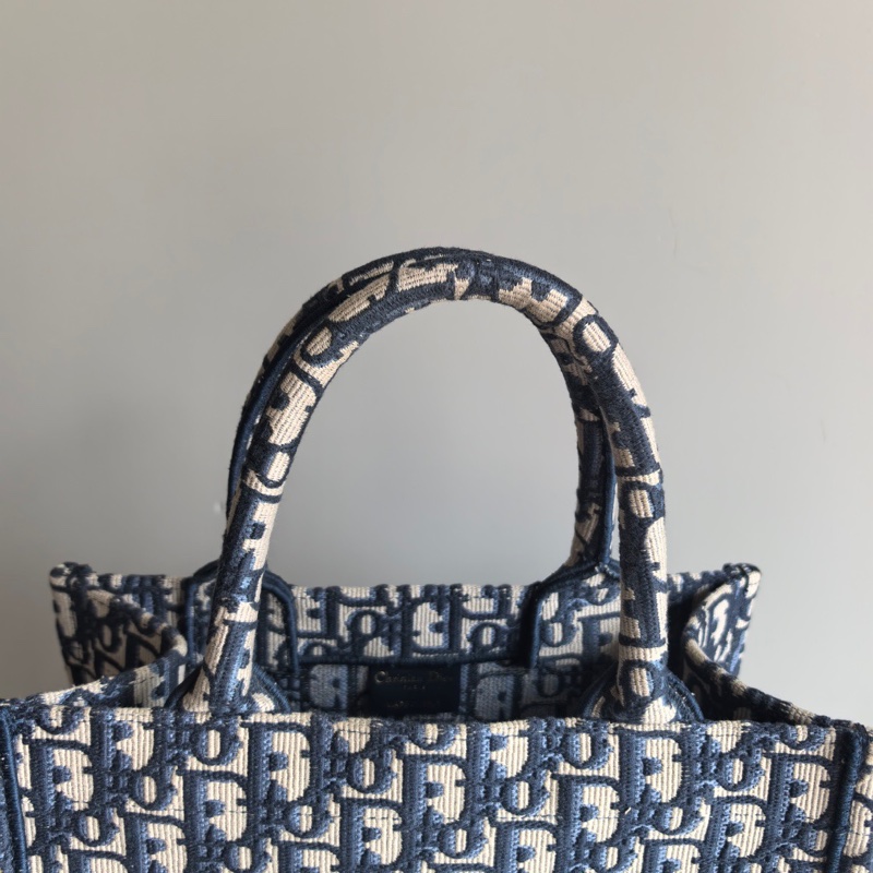 迪奧/Dior Book Tote 小號 藍色和白色 Reverse 茹伊印花刺繡 小號托特包-7