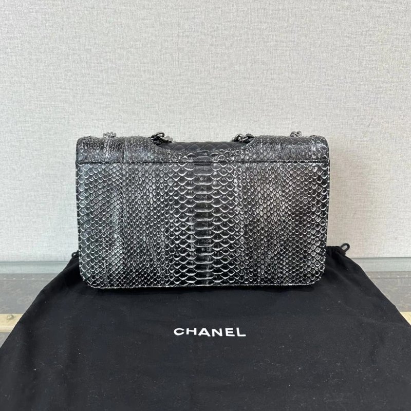 CHANEL 黑銀蛇皮孟買CF鏈條包 31*18*6 99新 配件塵袋保卡-5