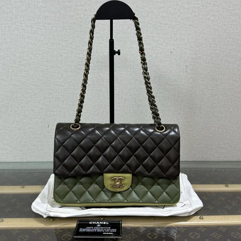 CHANEL CF三色金扣肩背斜背包 25*16*7 98新 配件塵袋保卡-0