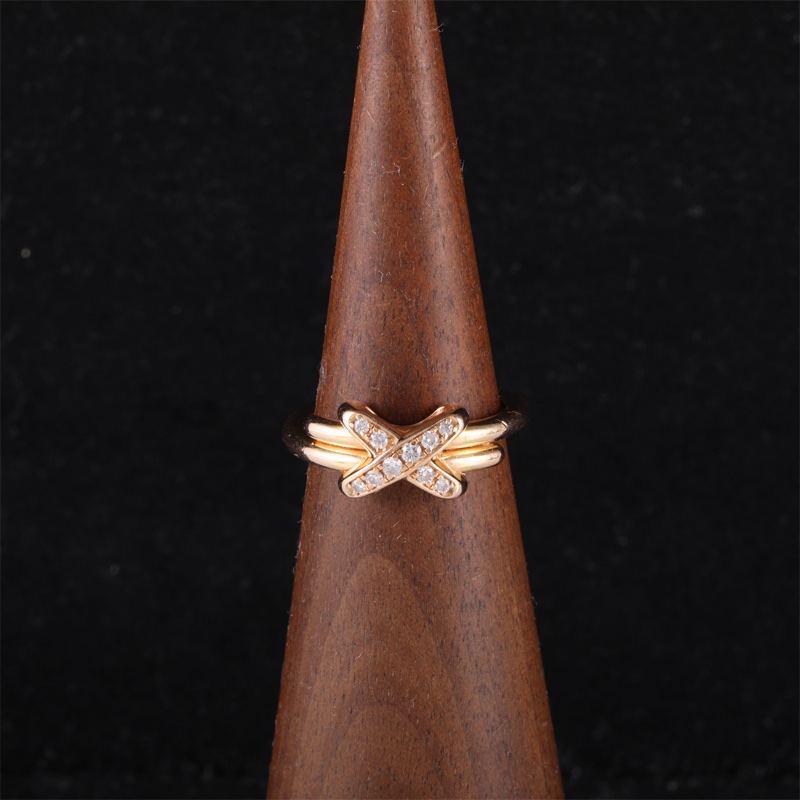 CHAUMET(尚美巴黎) Juxe De Liens 歡緣 小叉戒指 鑲鑽 18K玫瑰金/鑽石 50 玫瑰金 18K-0
