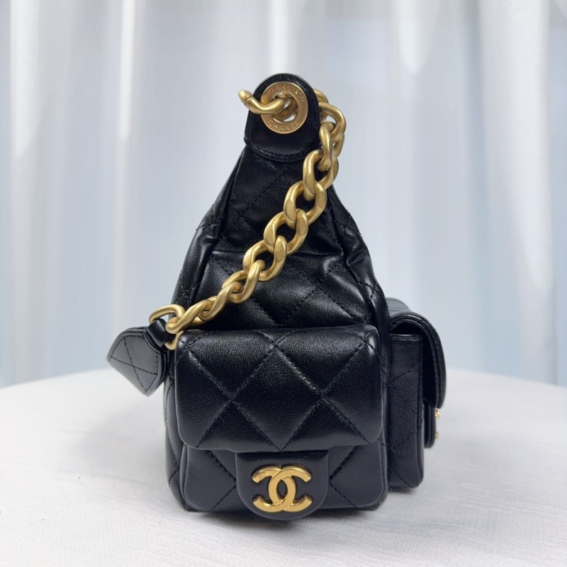 99新香奈兒 chanel 25c hobo 腋下包 嬉皮包 中號,黑金 羊皮 芯片款-3
