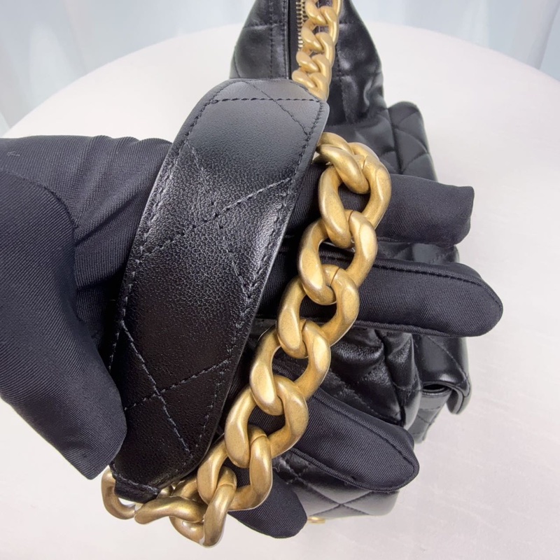 99新香奈兒 chanel 25c hobo 腋下包 嬉皮包 中號,黑金 羊皮 芯片款-4