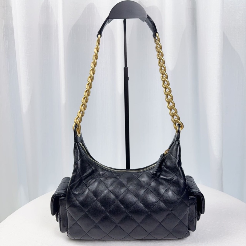 99新香奈兒 chanel 25c hobo 腋下包 嬉皮包 中號,黑金 羊皮 芯片款-6