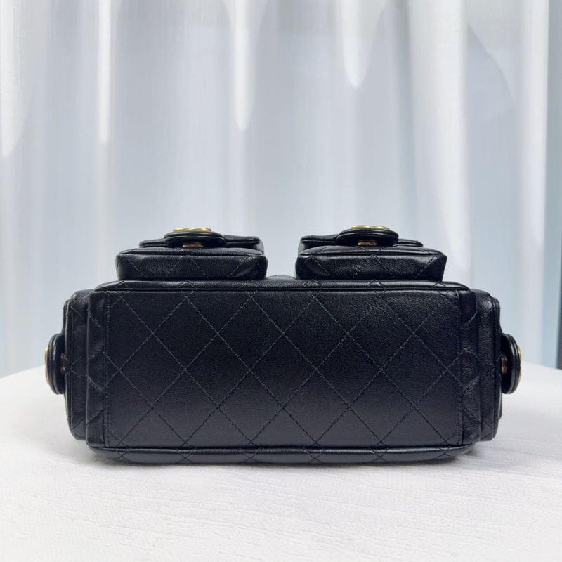 99新香奈兒 chanel 25c hobo 腋下包 嬉皮包 中號,黑金 羊皮 芯片款-7