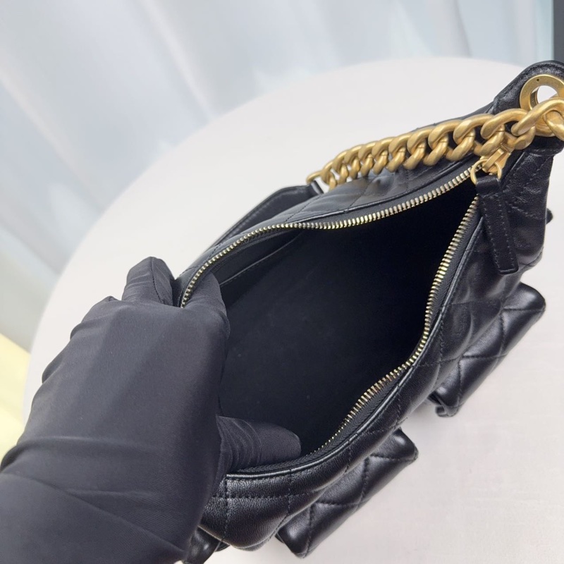 99新香奈兒 chanel 25c hobo 腋下包 嬉皮包 中號,黑金 羊皮 芯片款-8