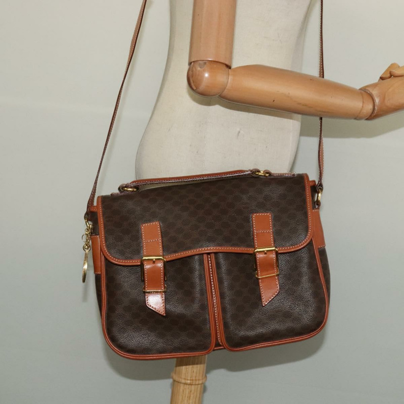 【日本直送】CELINE Macadam帆布手提包 PVC皮革 2way Brown Gold Auth 131464-24