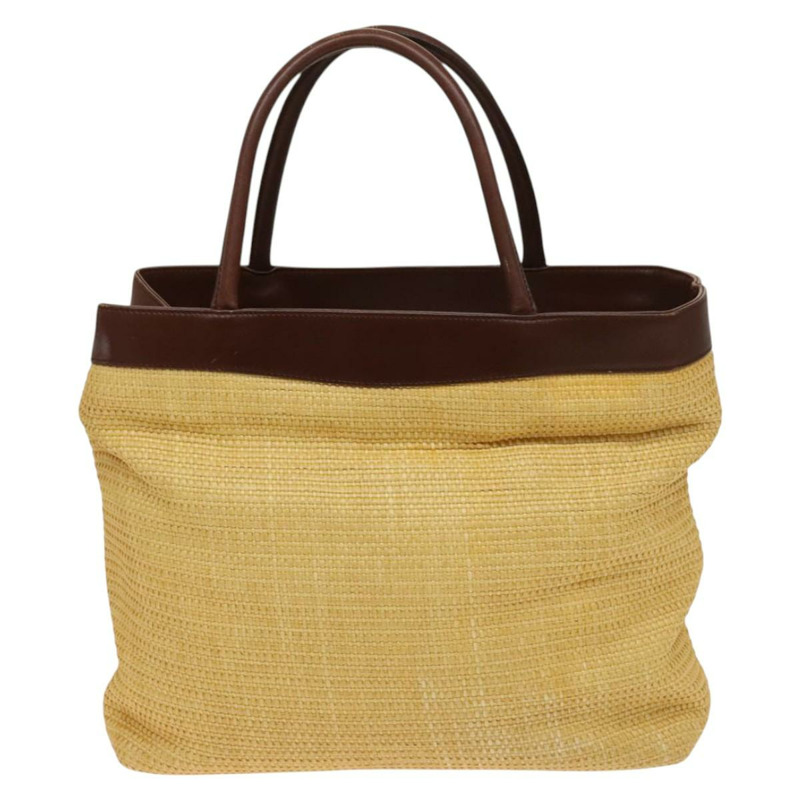 【日本直送】香奈兒托特包 拉菲草皮革 米色 棕色 金色 CC 標誌 Auth 131352-1