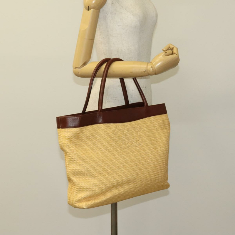 【日本直送】香奈兒托特包 拉菲草皮革 米色 棕色 金色 CC 標誌 Auth 131352-20