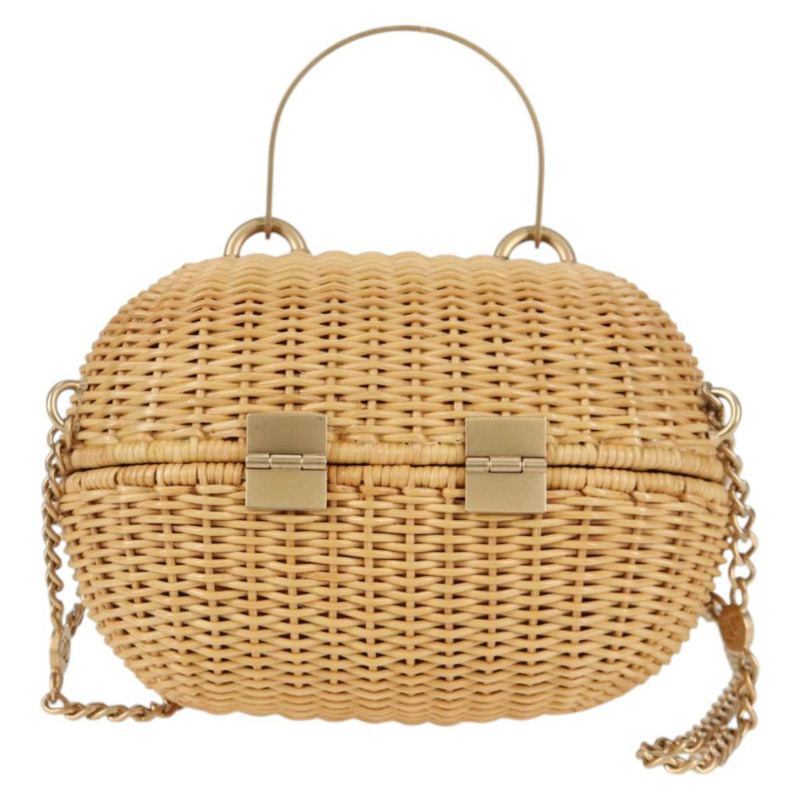 【日本直送】香奈兒藤編鏈條單肩包，米色金色雙C標誌，正品編號128491SV-1