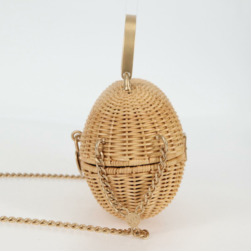 【日本直送】香奈兒藤編鏈條單肩包，米色金色雙C標誌，正品編號128491SV-2