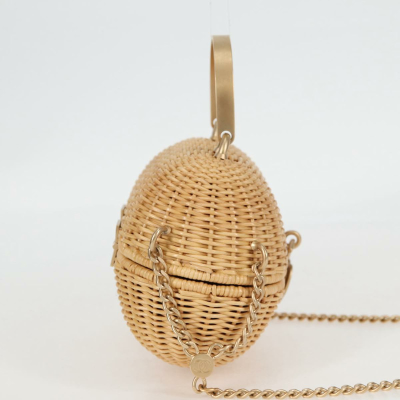 【日本直送】香奈兒藤編鏈條單肩包，米色金色雙C標誌，正品編號128491SV-3