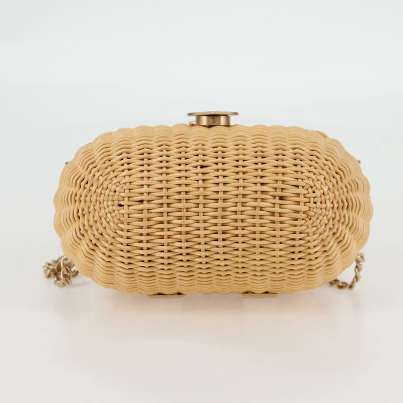 【日本直送】香奈兒藤編鏈條單肩包，米色金色雙C標誌，正品編號128491SV-4