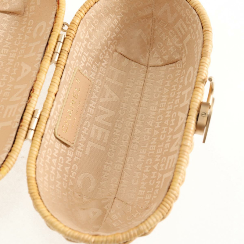 【日本直送】香奈兒藤編鏈條單肩包，米色金色雙C標誌，正品編號128491SV-8