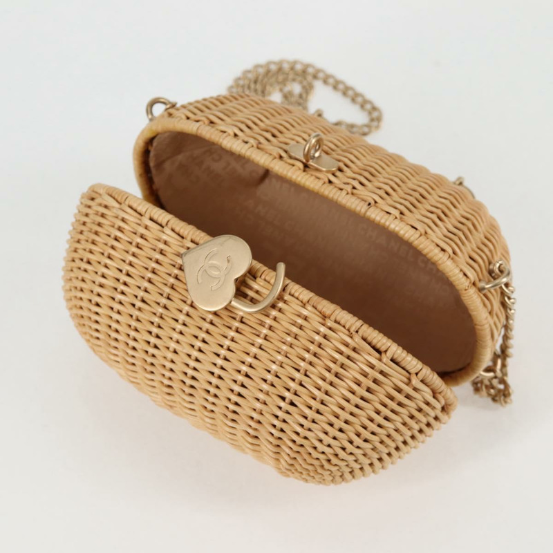 【日本直送】香奈兒藤編鏈條單肩包，米色金色雙C標誌，正品編號128491SV-21