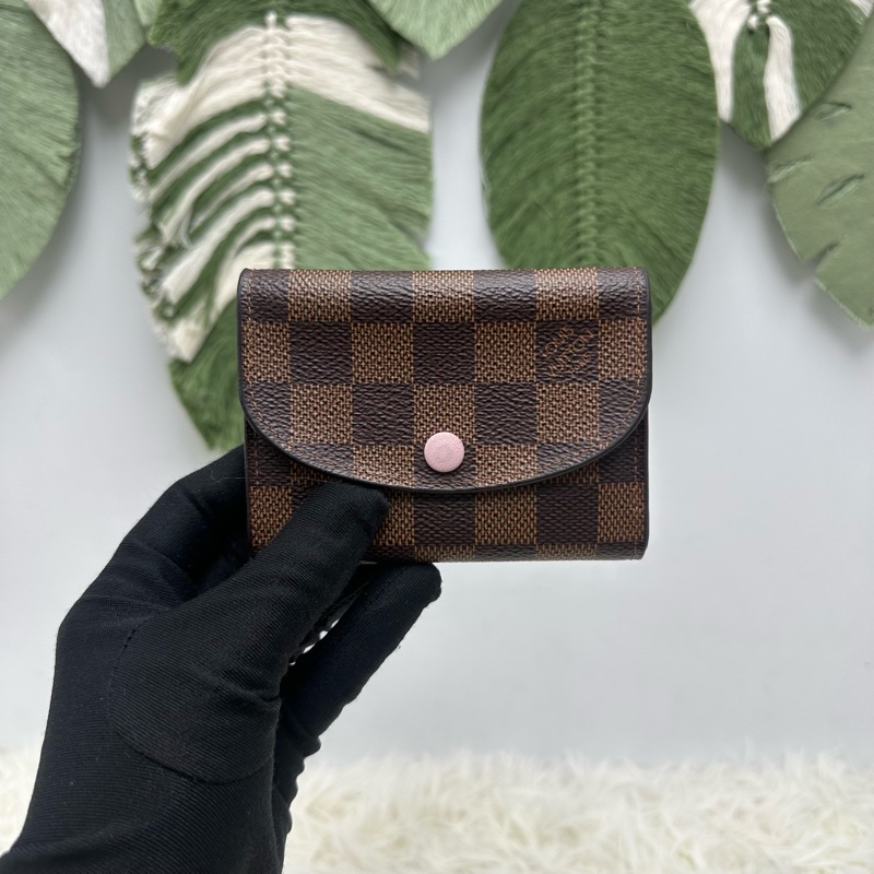 LV 棋盤格拼粉色零錢包 卡片包-0