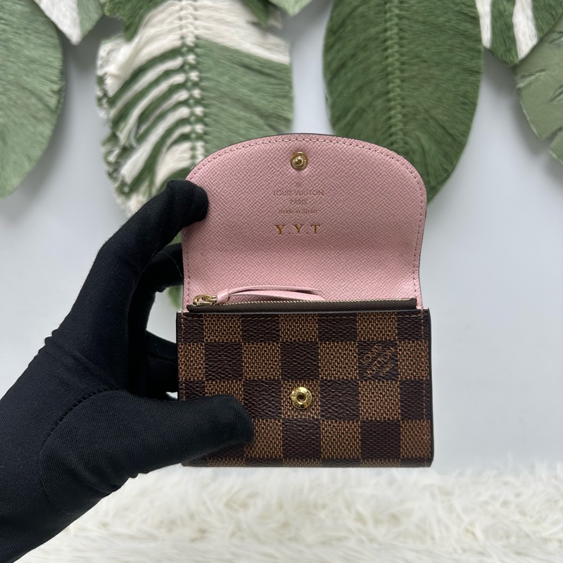 LV 棋盤格拼粉色零錢包 卡片包-4