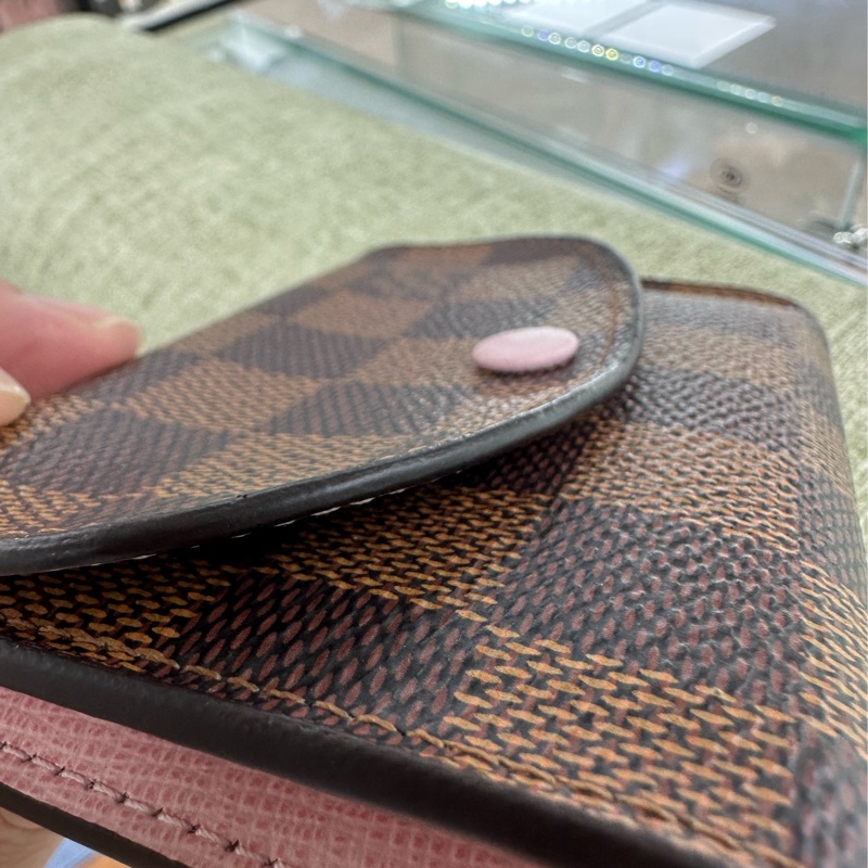 LV 棋盤格拼粉色零錢包 卡片包-6