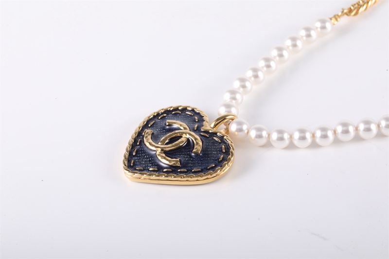 CHANEL(香奈兒) 24P 雙C愛心藍黑色 珍珠項鏈 合金 項鏈-1