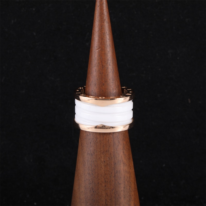 BVLGARI(寶格麗) B.ZERO1 彈簧戒指 四圈 18K玫瑰金/白陶瓷-0