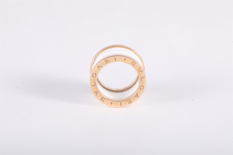 BVLGARI(寶格麗) B.ZERO1 彈簧戒指 四圈 18K玫瑰金/白陶瓷-2