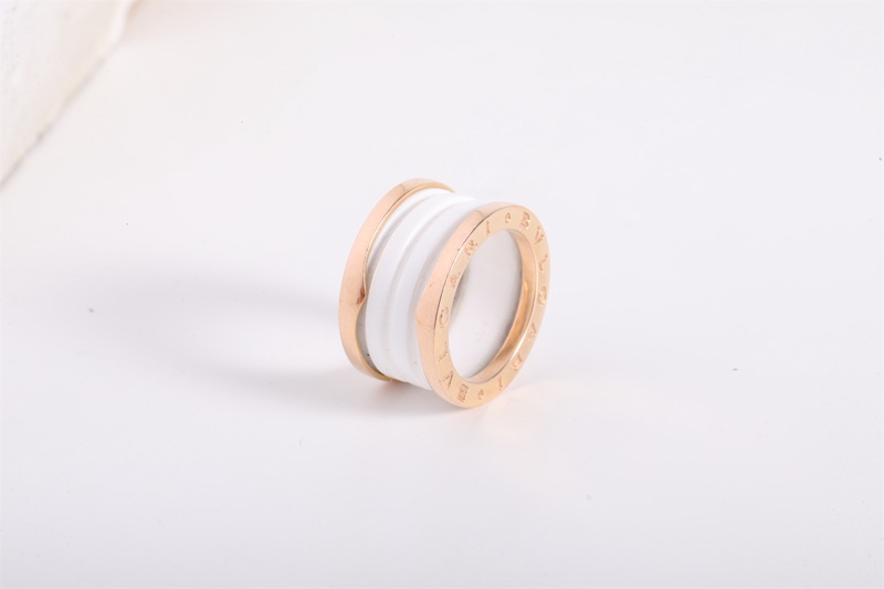 BVLGARI(寶格麗) B.ZERO1 彈簧戒指 四圈 18K玫瑰金/白陶瓷-5