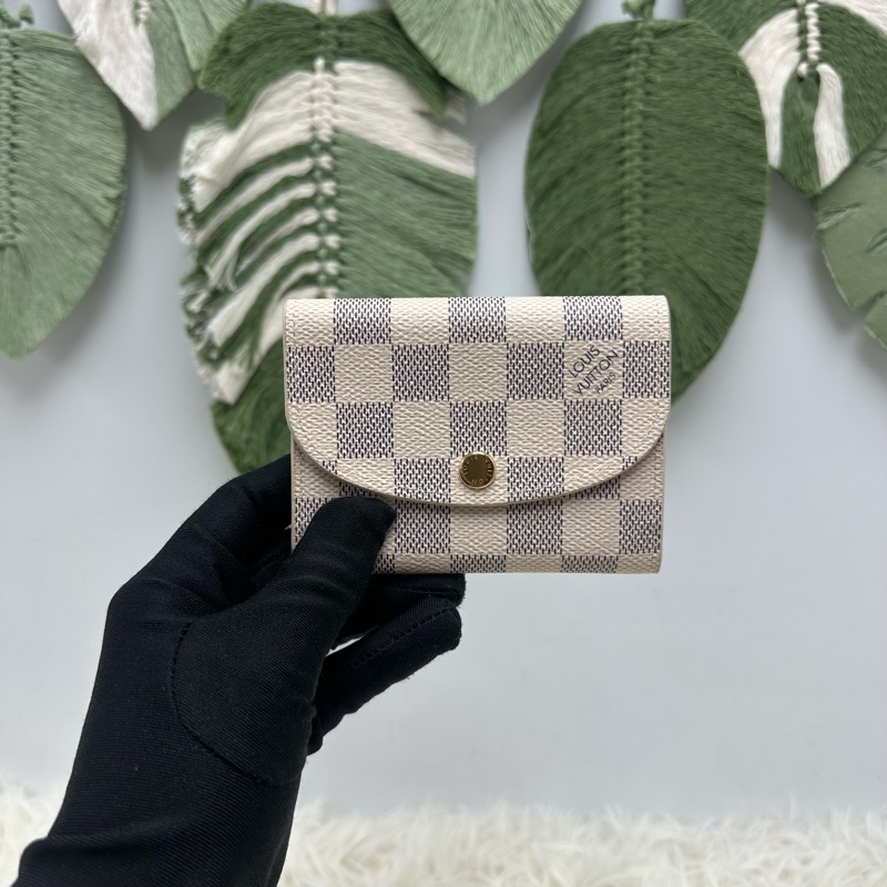 LV 白色棋盤格拼粉色零錢包 卡片包-0