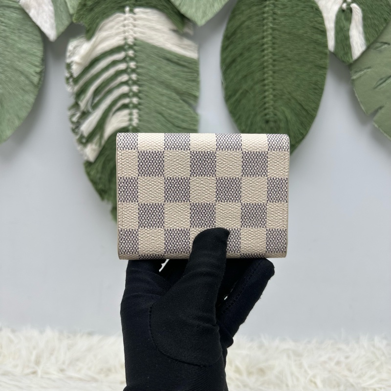 LV 白色棋盤格拼粉色零錢包 卡片包-3