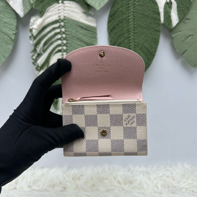 LV 白色棋盤格拼粉色零錢包 卡片包-4