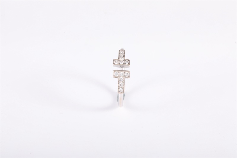 TIFFANY&CO(蒂芙尼) Tiffany T 線形戒指 12鑽 18K白金/鑽石 51 白金-1