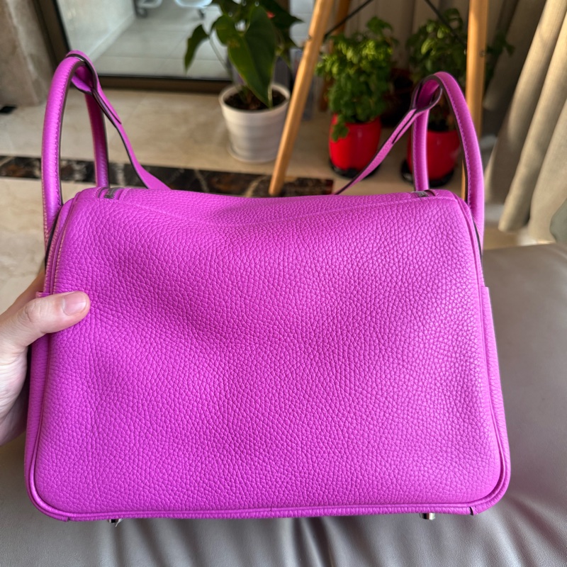 Hermes🌈Lindy 30💜9I玉蘭粉銀扣💜99新🌟TC皮🌟-6