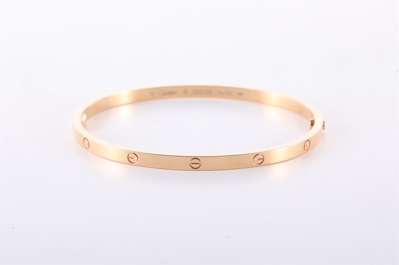 CARTIER(卡地亞) LOVE 18K金 窄版手鐲 18K玫瑰金 18號 玫瑰金-3
