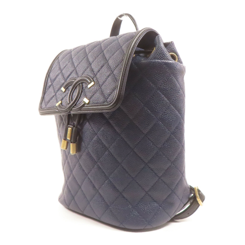 CHANEL 牛皮皮革Filigree Backpack金扣背包-2