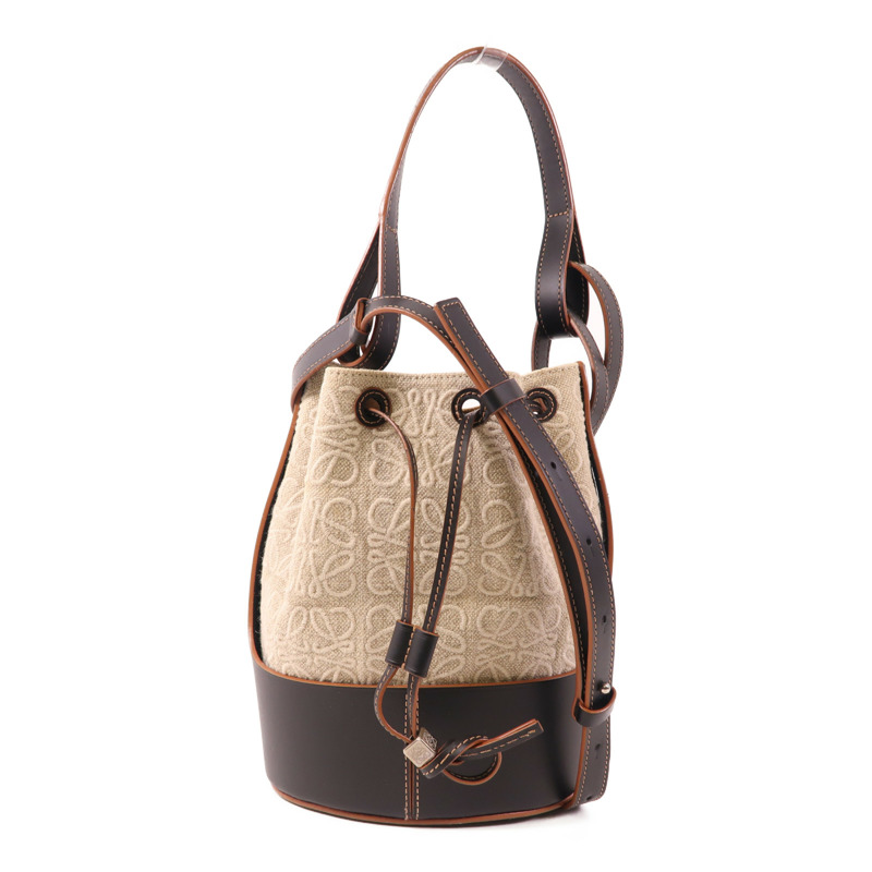 LOEWE 帆布/牛皮皮革Balloon Anagram銀扣手挽肩背兩用袋-0