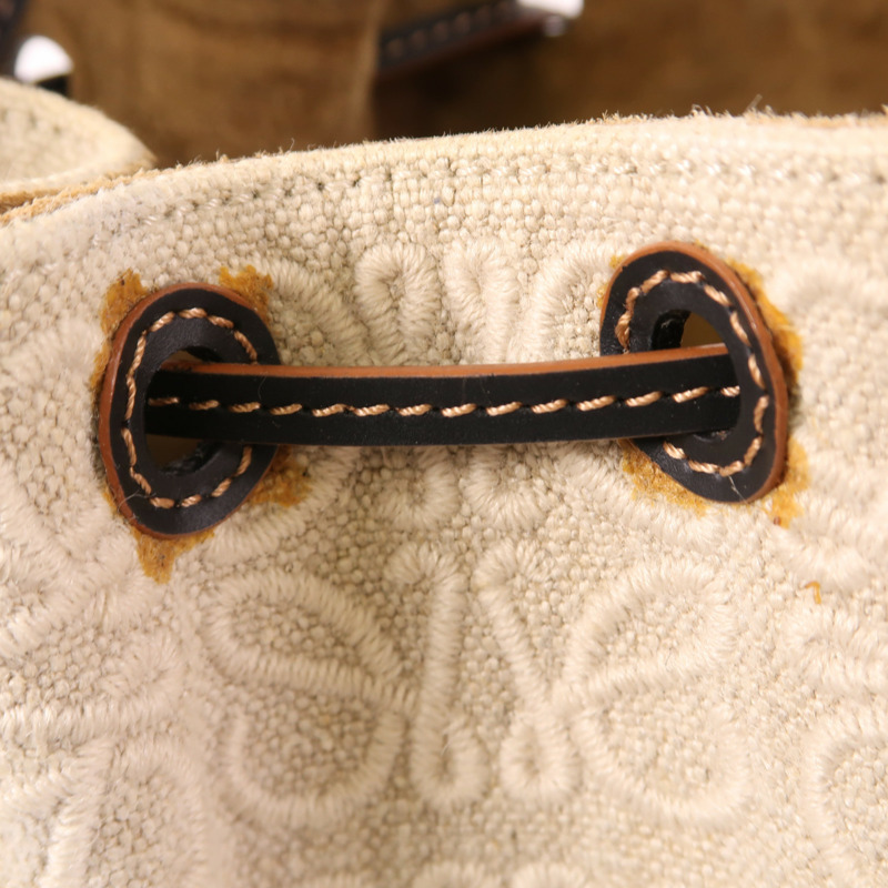 LOEWE 帆布/牛皮皮革Balloon Anagram銀扣手挽肩背兩用袋-13