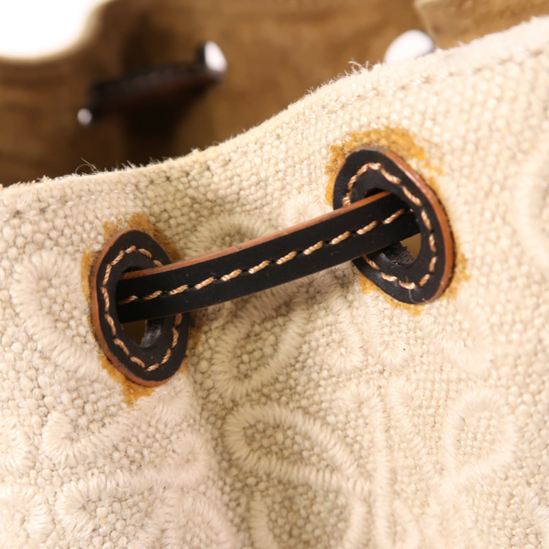 LOEWE 帆布/牛皮皮革Balloon Anagram銀扣手挽肩背兩用袋-14