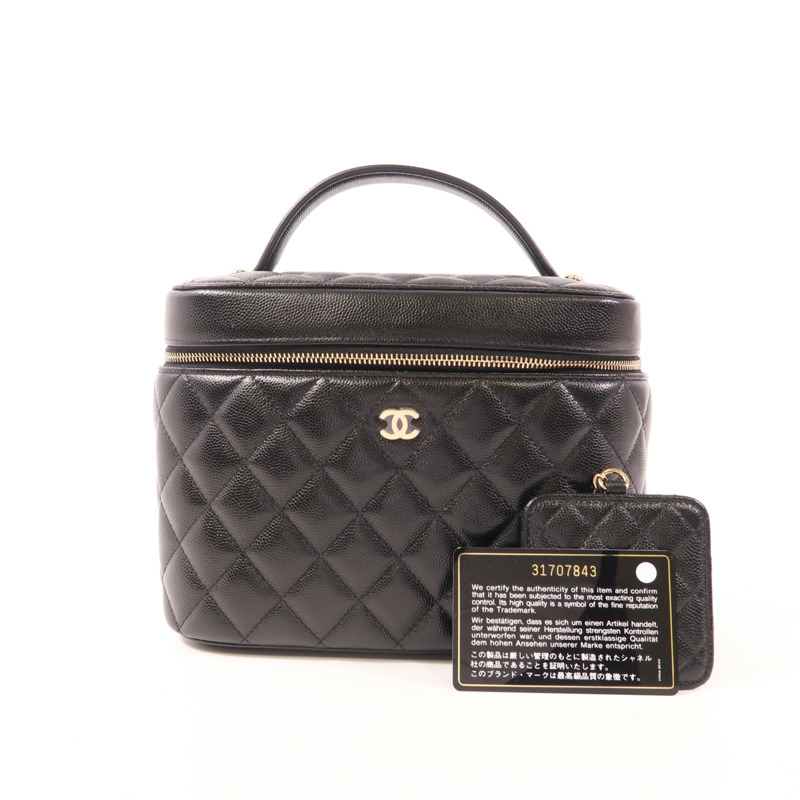 CHANEL 牛皮皮革Vanity Bag金扣手挽袋-9
