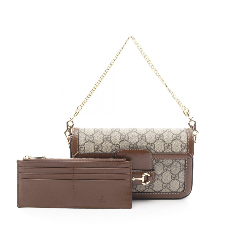 GUCCI Horsebit 1955 小號 GG Supreme 手提包 75200292TCG8563 PVC 塗層帆布皮革米棕色新款女士-4