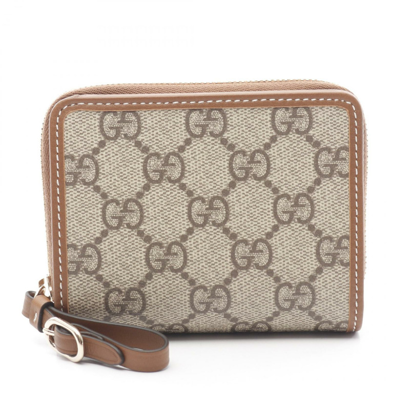 GUCCI GG 徽章拉鍊迷你皮夾雙折皮夾 819131FAD6L9758 皮革 PVC 米色棕色全新女款-0