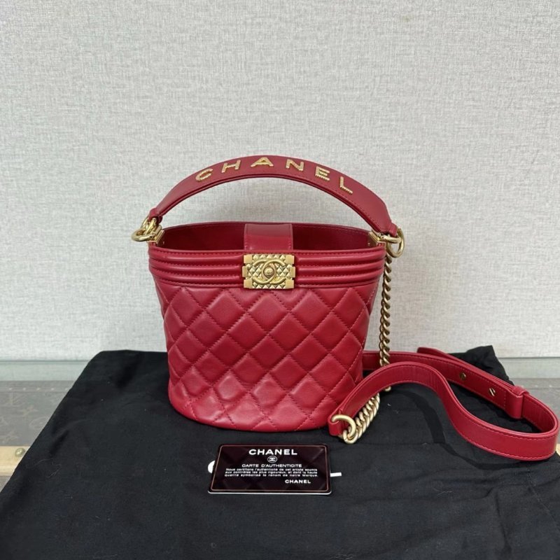 CHANEL 紅金Leboy水桶手提斜背包17*15*13 98新配件塵袋保卡-2