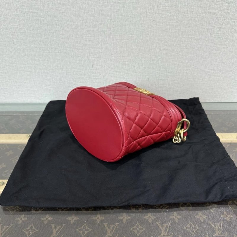 CHANEL 紅金Leboy水桶手提斜背包17*15*13 98新配件塵袋保卡-6