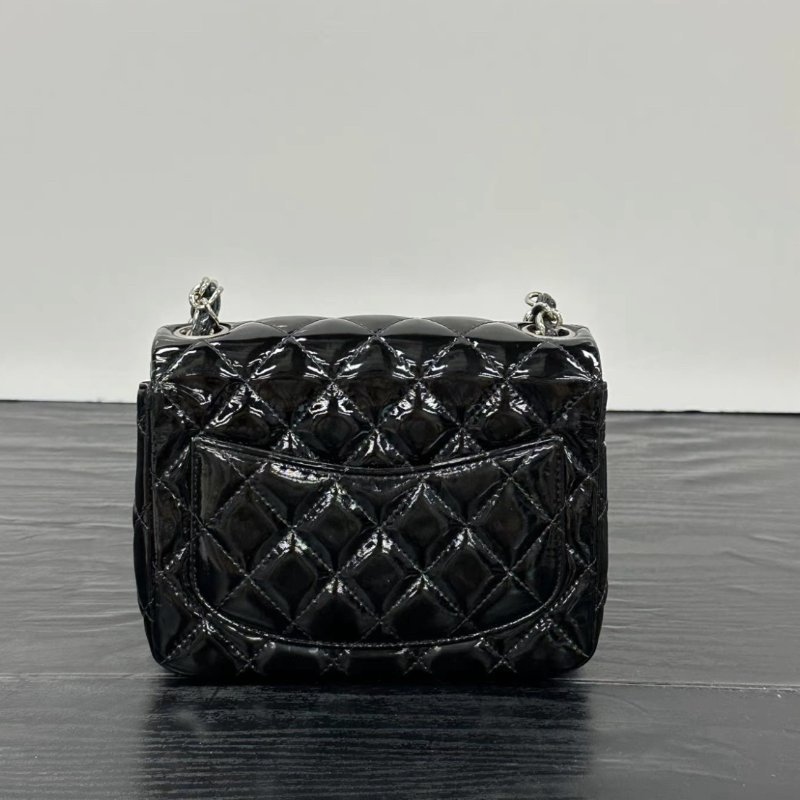 CHANEL 黑銀漆皮方胖子肩背斜背包 16*13*7.5 98新配件塵袋-5