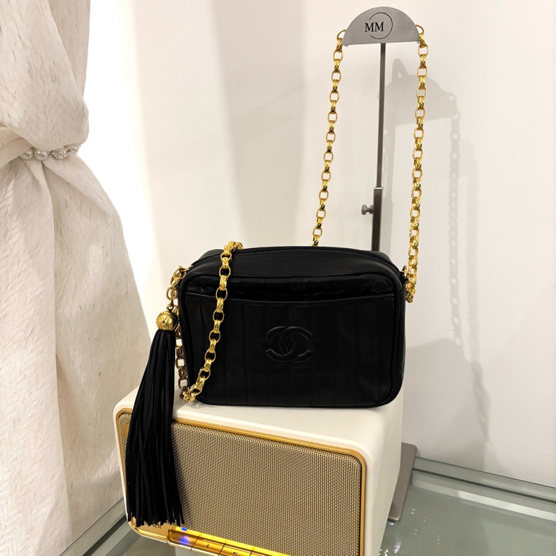 Chanel 中古 Vintage 雕花鏈金球相機包-0