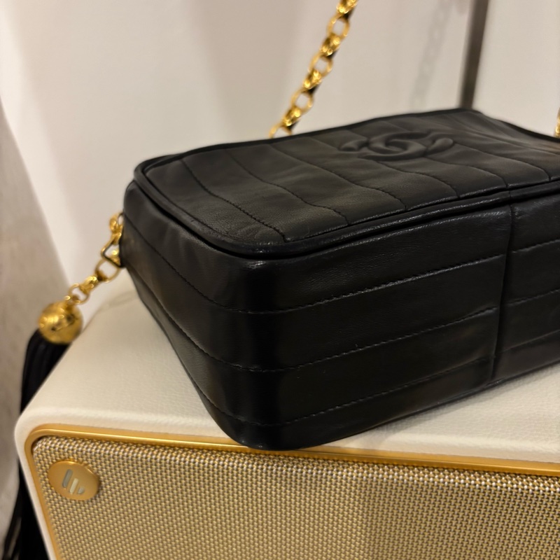 Chanel 中古 Vintage 雕花鏈金球相機包-10
