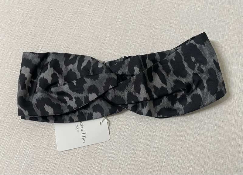 DIOR 灰黑豹紋 髮帶 頭飾 復古髮帶 Silk-3
